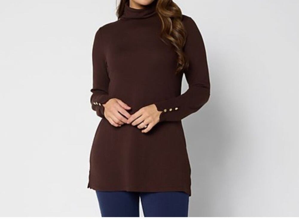 Denim & Co Size Petite Medium Dark Chocolate Heavenly Jersey Tunic A673726 NWOT